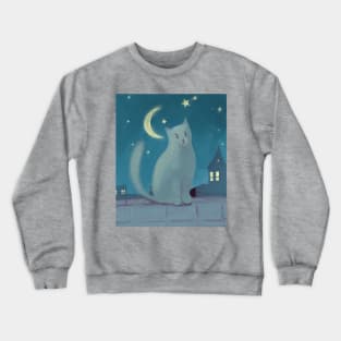 Cute cat on the roofs at night Crewneck Sweatshirt